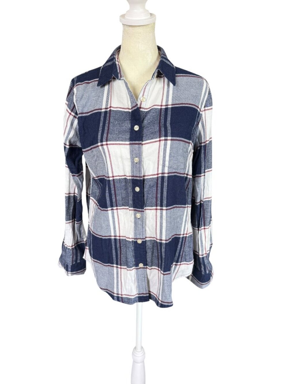 Weatherproof stretch blue and white long sleeve collared button down shirt S